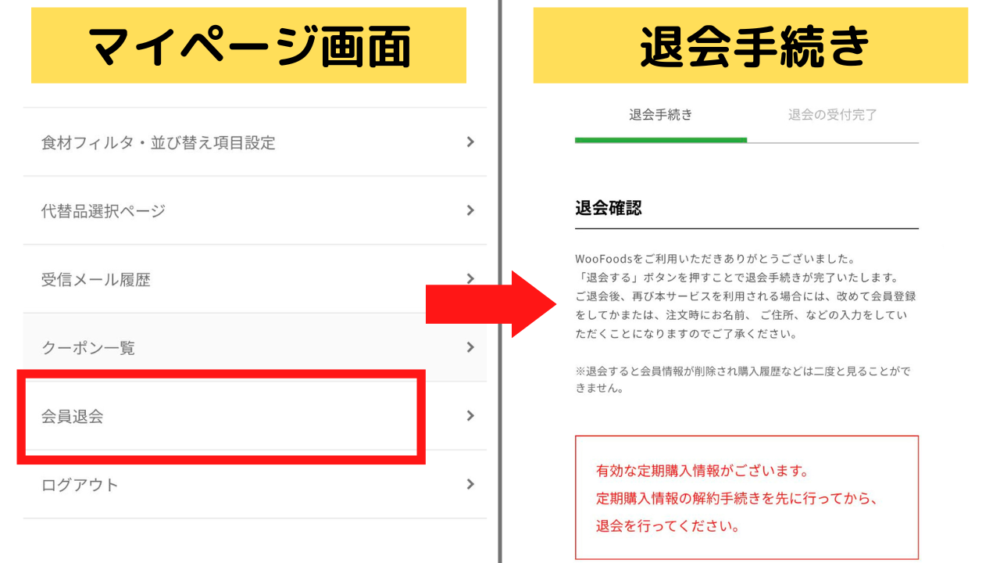 ウーフーズ(Woofoods)の退会方法